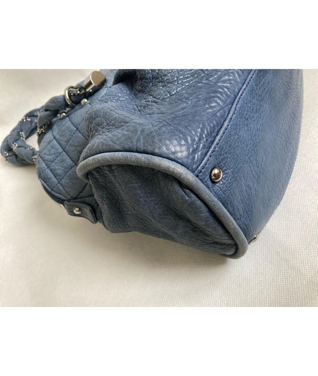 CHANEL PRE-OWNED Синяя кожаная сумка с короткими ручками, фото 7