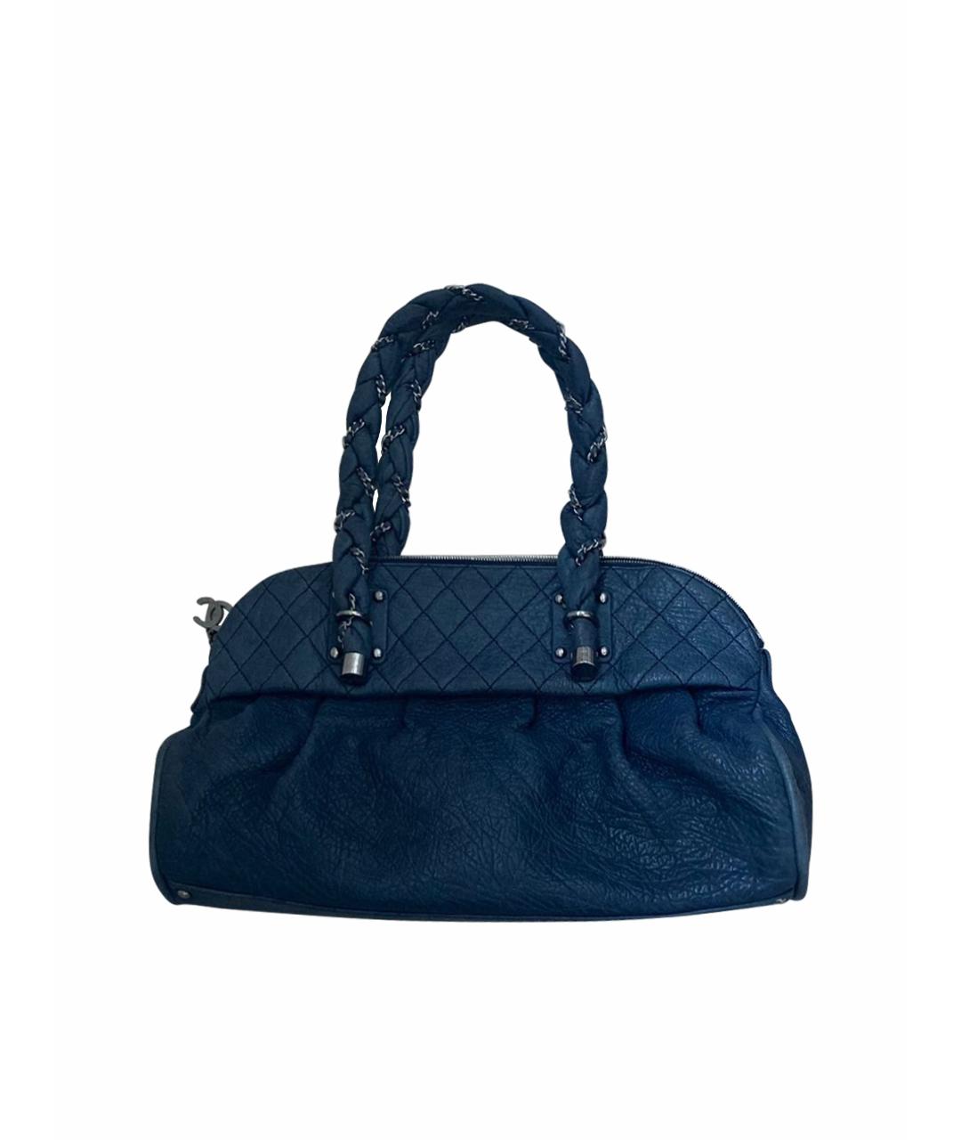CHANEL PRE-OWNED Синяя кожаная сумка с короткими ручками, фото 1