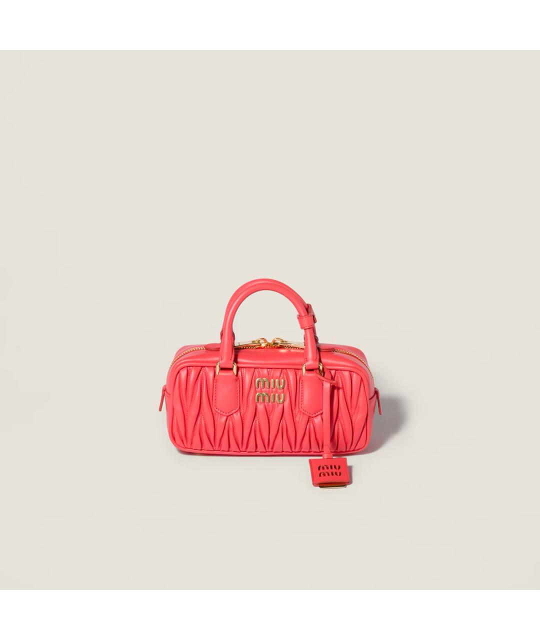 MIU MIU Коралловая кожаная сумка с короткими ручками, фото 6