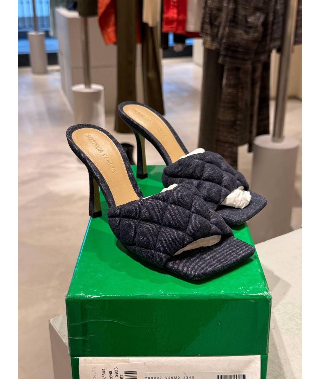 BOTTEGA VENETA Темно-синие текстильные мюли, фото 5