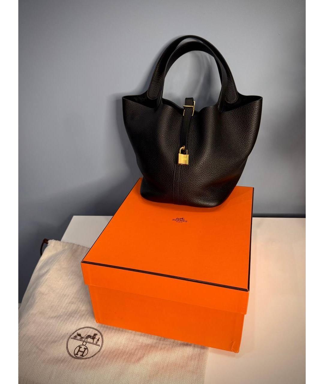 HERMES Черная кожаная сумка с короткими ручками, фото 6