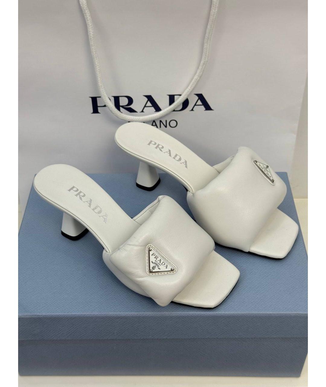 PRADA Белые кожаные мюли, фото 4