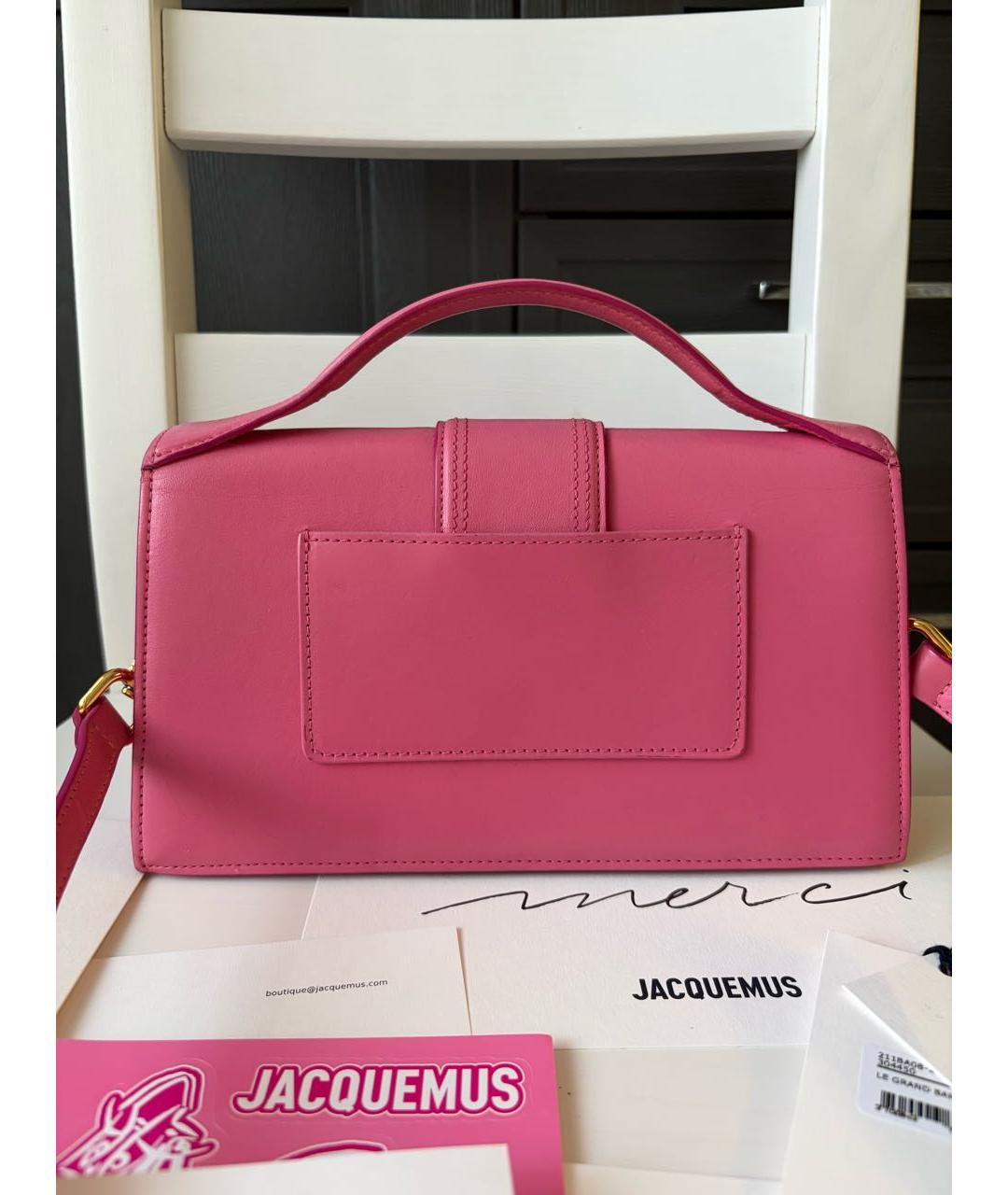 JACQUEMUS Розовая кожаная сумка с короткими ручками, фото 2