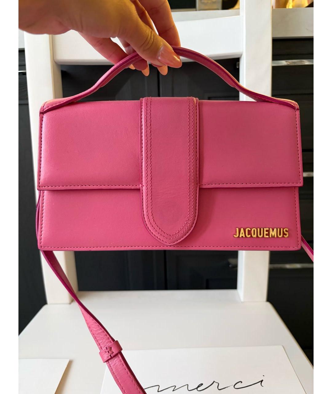 JACQUEMUS Розовая кожаная сумка с короткими ручками, фото 9