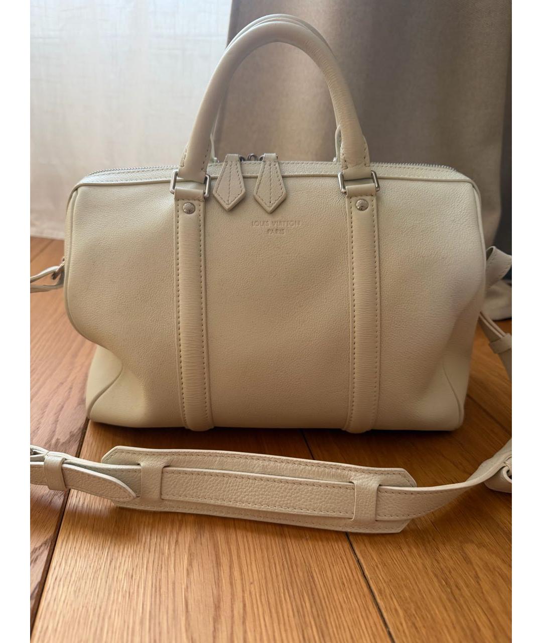 LOUIS VUITTON Белая кожаная сумка с короткими ручками, фото 9