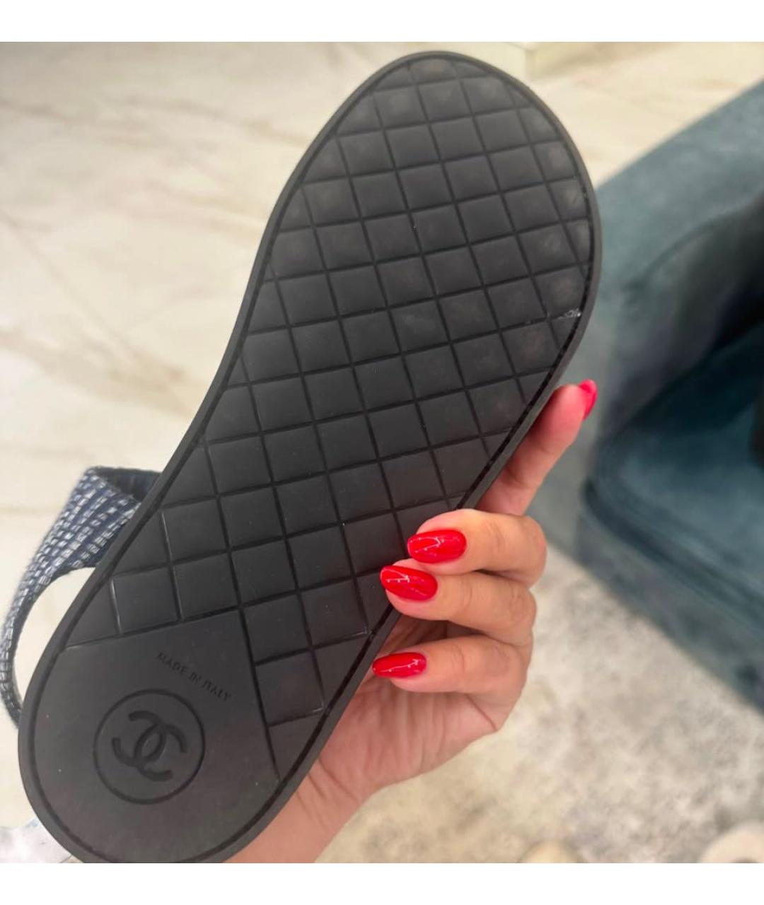 CHANEL Темно-синие текстильные сандалии, фото 3
