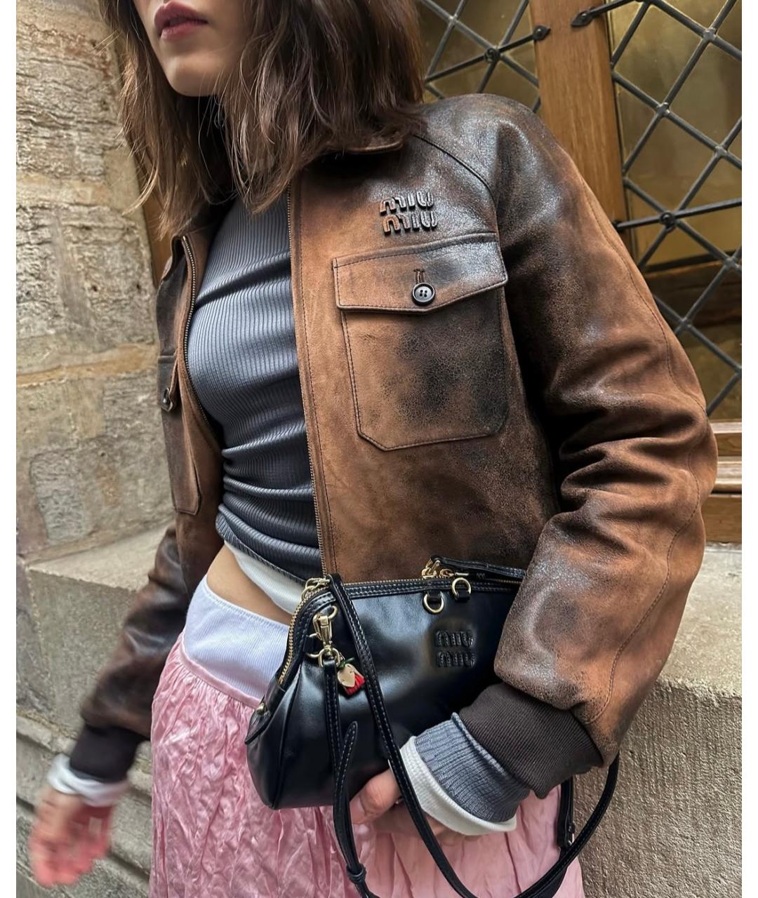 MIU MIU Коричневая кожаная куртка, фото 2