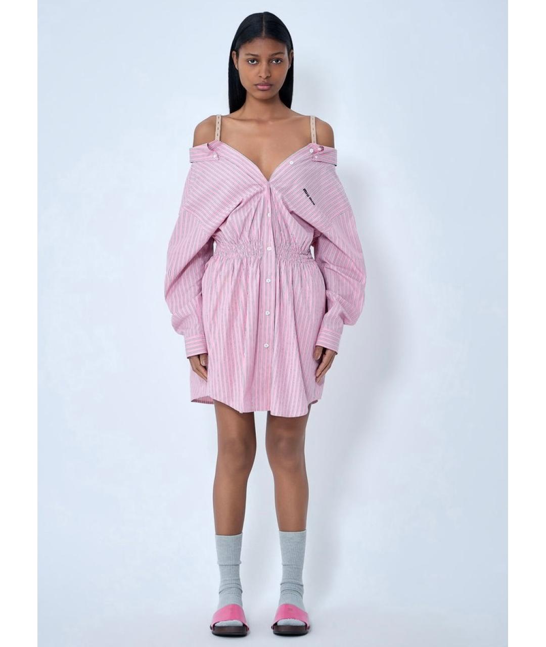 MIU MIU Розовое хлопковое повседневное платье, фото 3