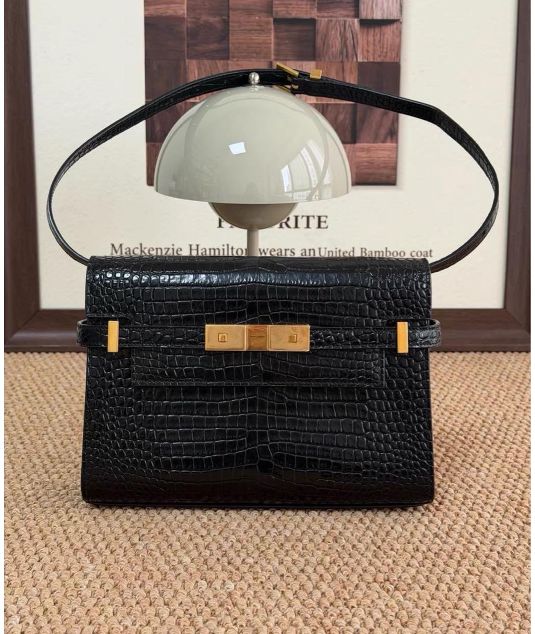 SAINT LAURENT Черная кожаная сумка с короткими ручками, фото 6