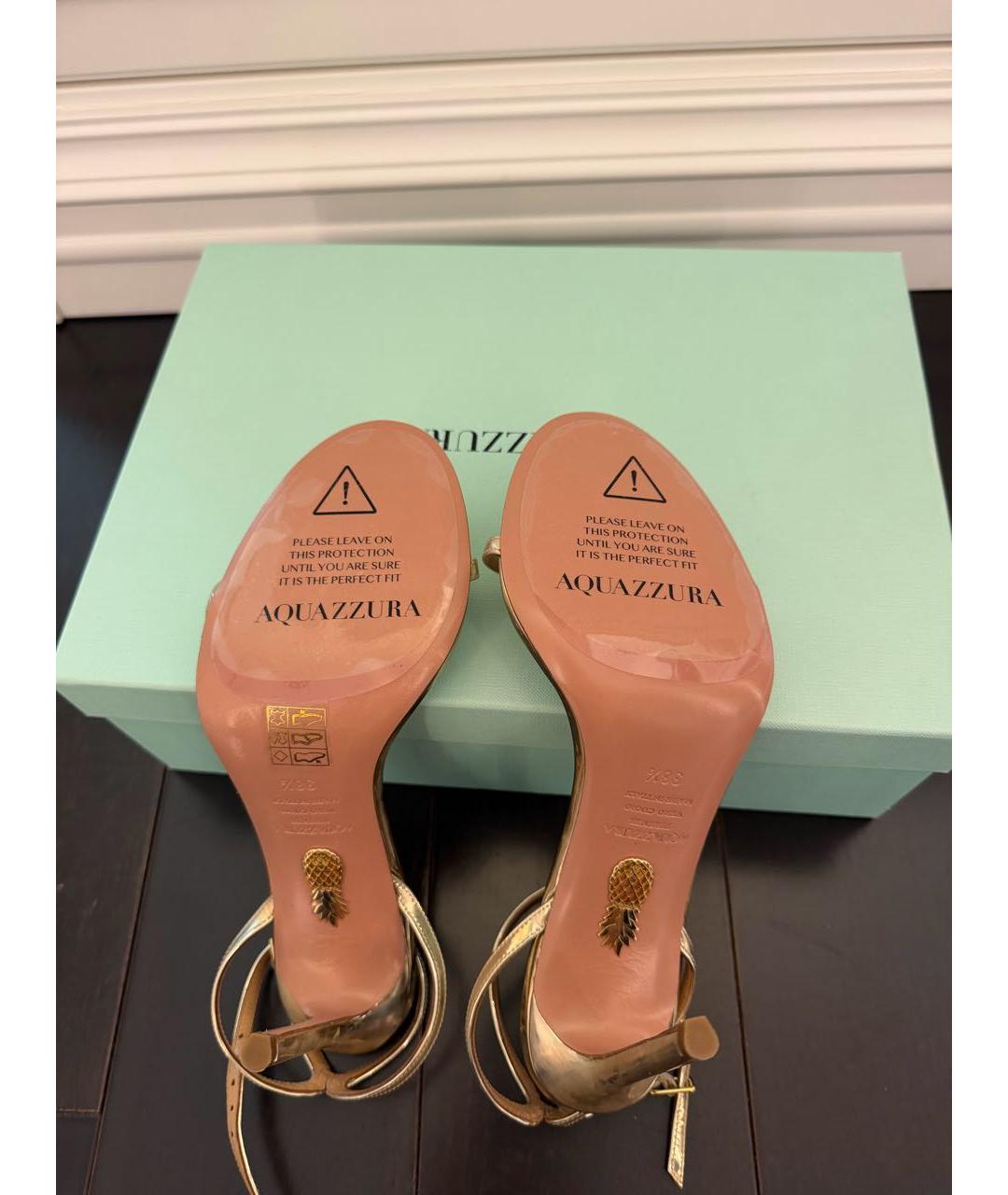 AQUAZZURA Золотые кожаные босоножки, фото 4