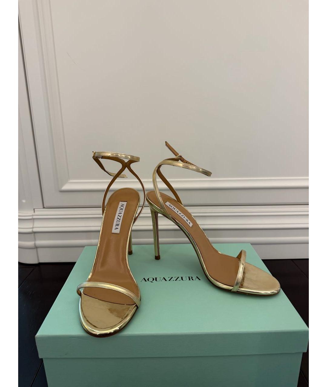 AQUAZZURA Золотые кожаные босоножки, фото 5