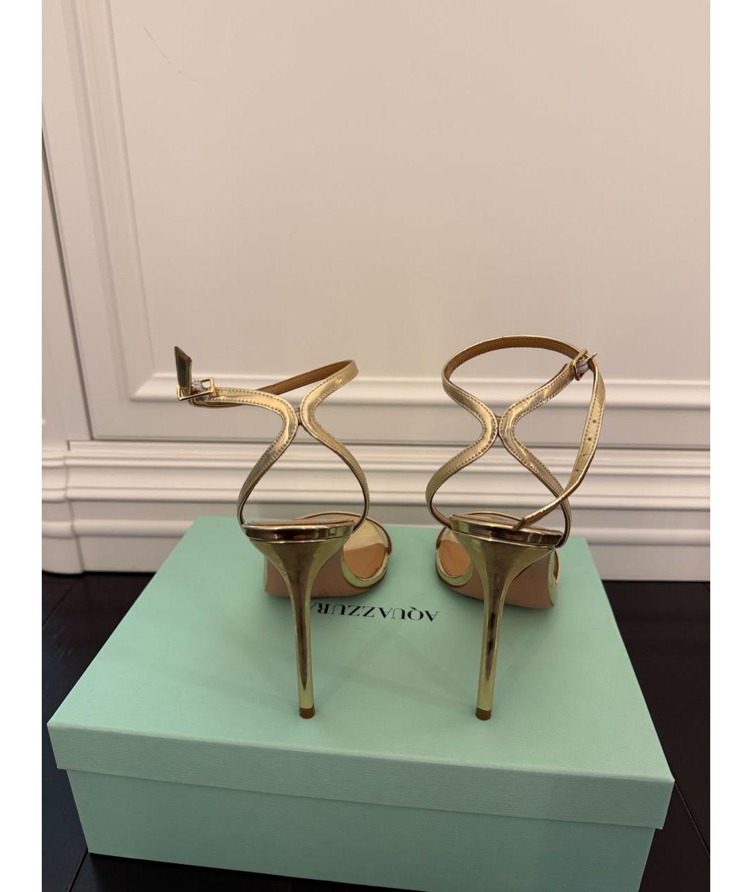 AQUAZZURA Золотые кожаные босоножки, фото 3