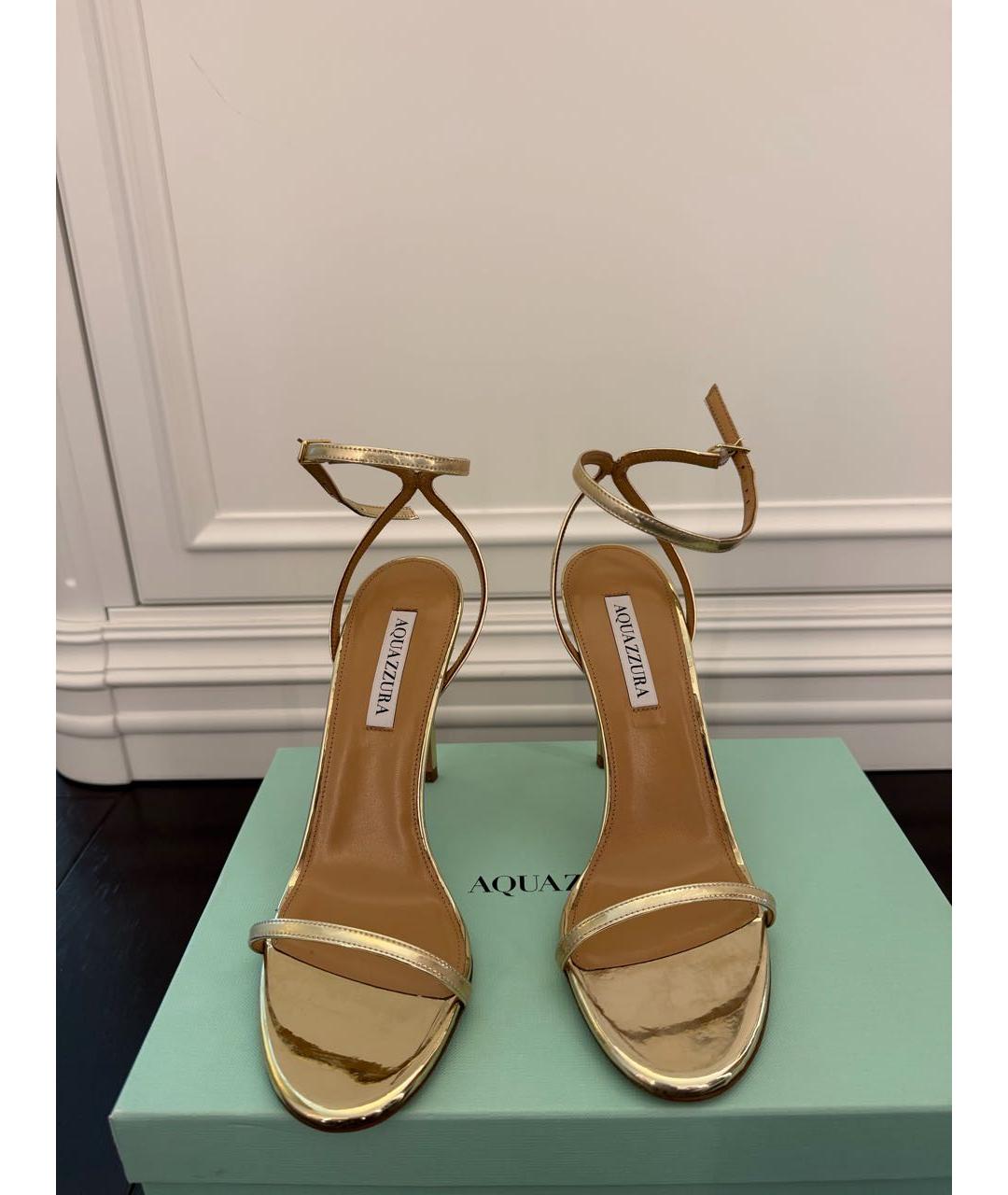 AQUAZZURA Золотые кожаные босоножки, фото 2