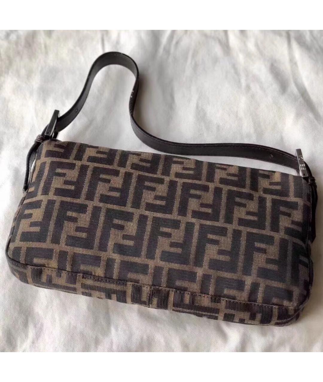 FENDI Коричневая жаккардовая сумка через плечо, фото 3