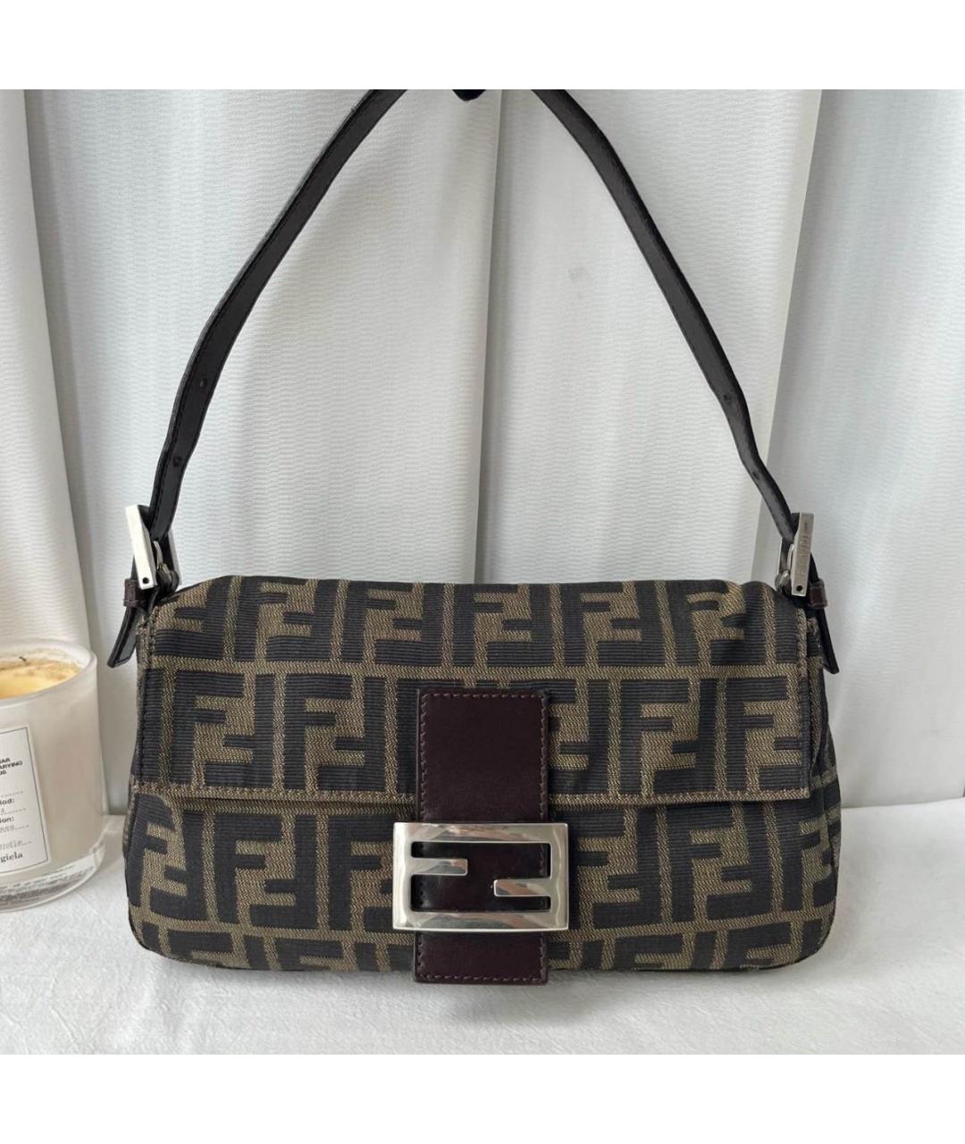 FENDI Коричневая жаккардовая сумка через плечо, фото 5