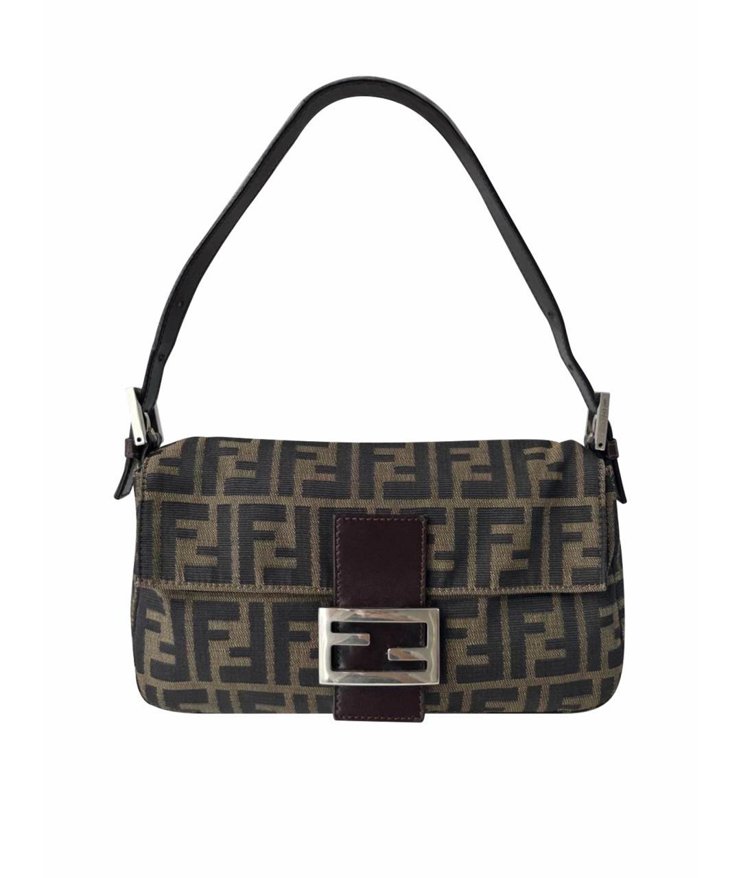 FENDI Коричневая жаккардовая сумка через плечо, фото 1