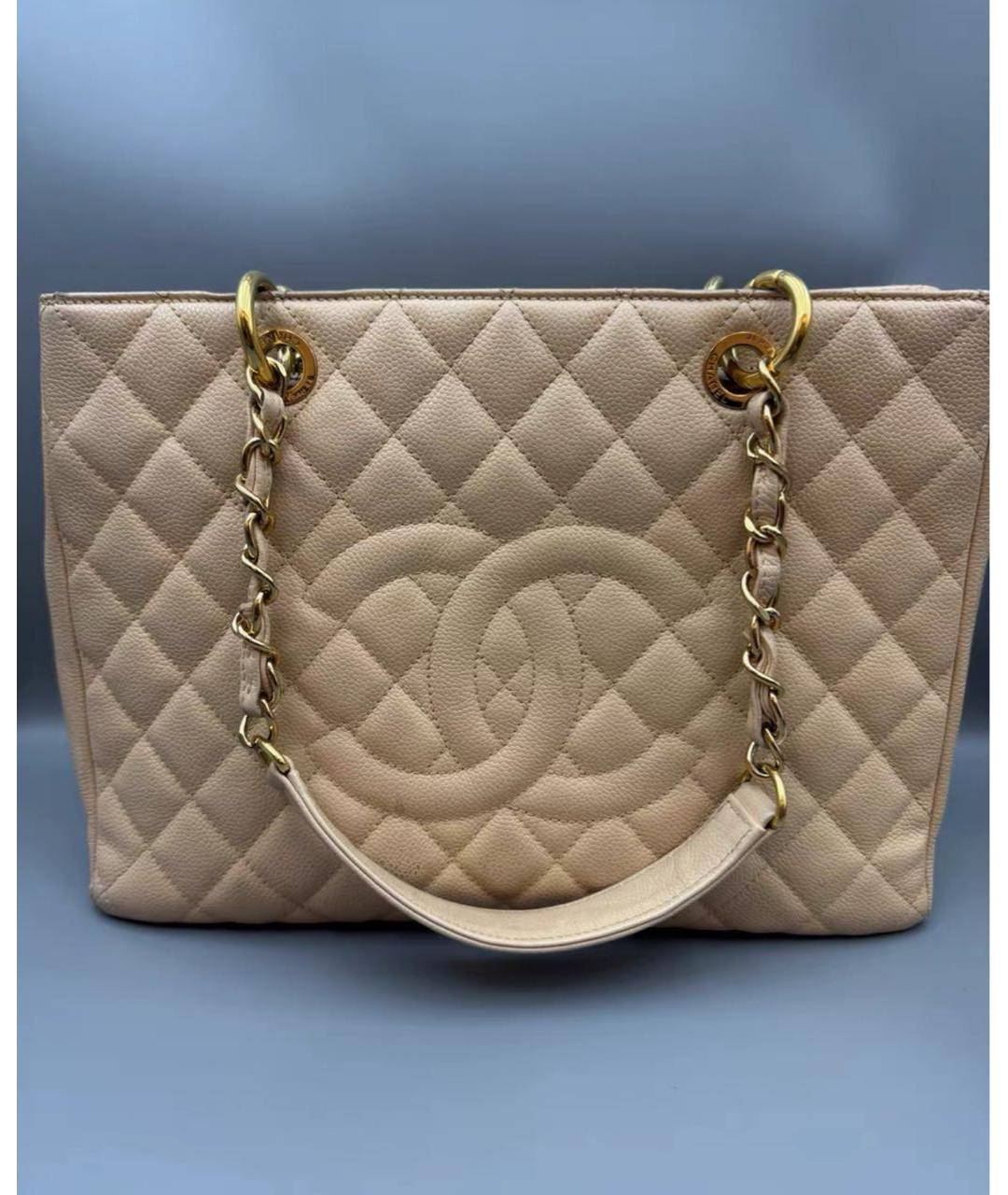 CHANEL Бежевая кожаная сумка тоут, фото 6