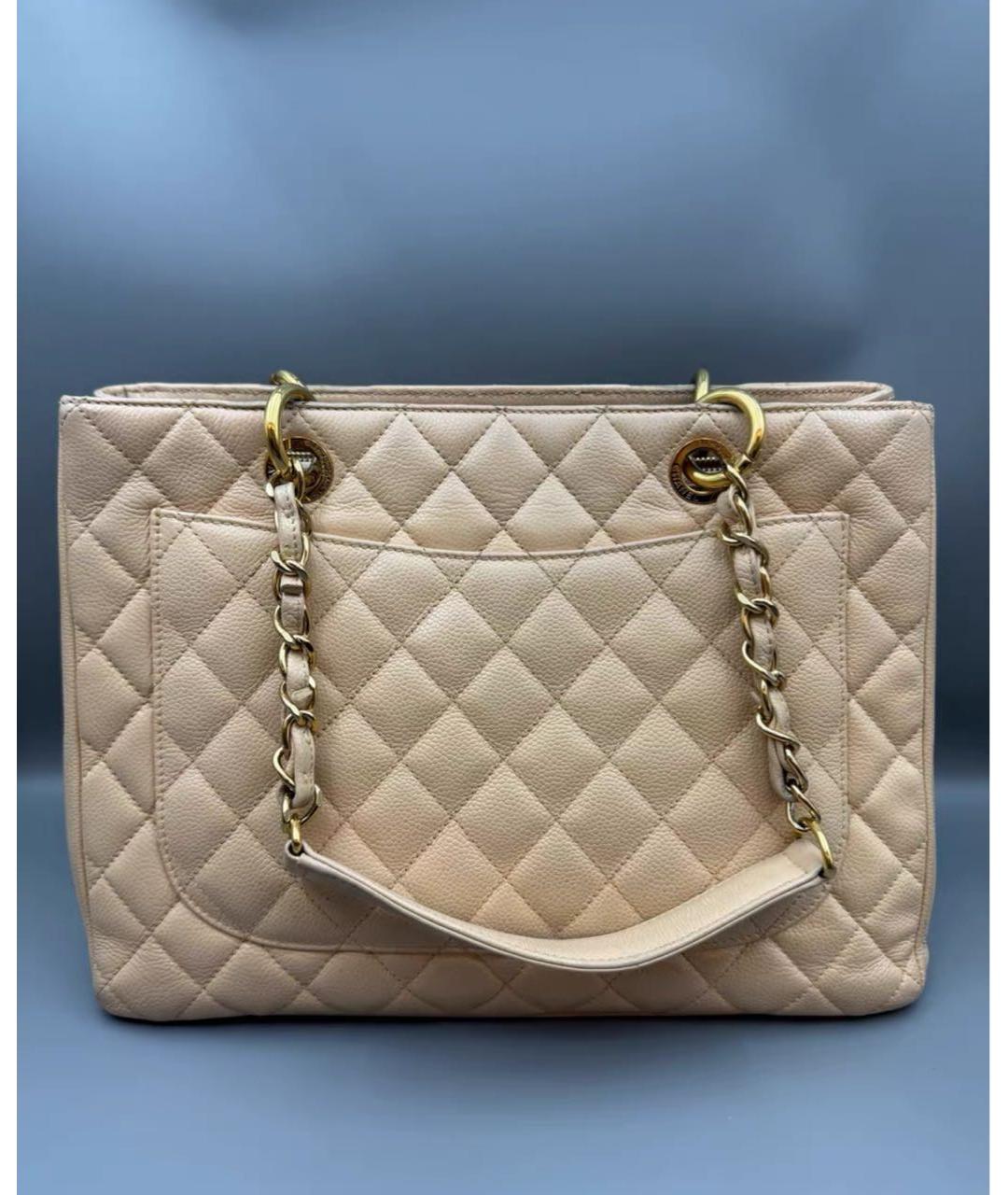 CHANEL Бежевая кожаная сумка тоут, фото 2
