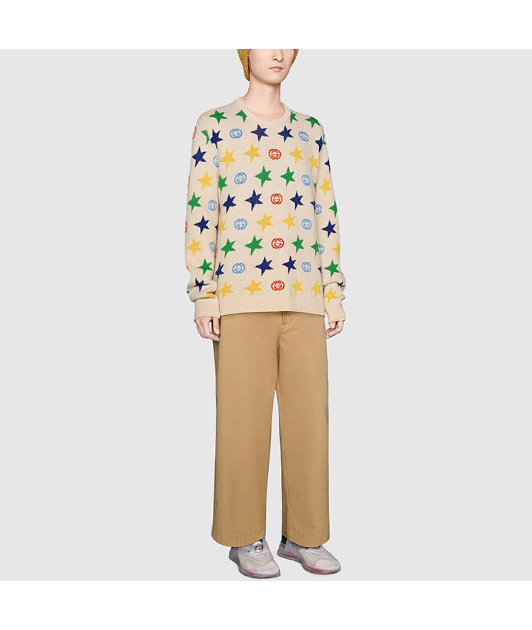 GUCCI Бежевый шерстяной джемпер / свитер, фото 2