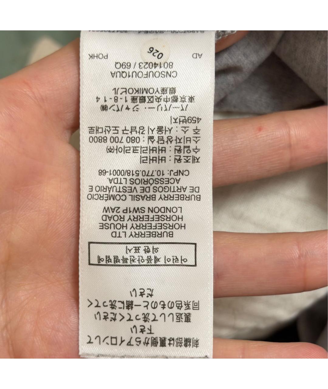 BURBERRY Серая хлопковая футболка, фото 8