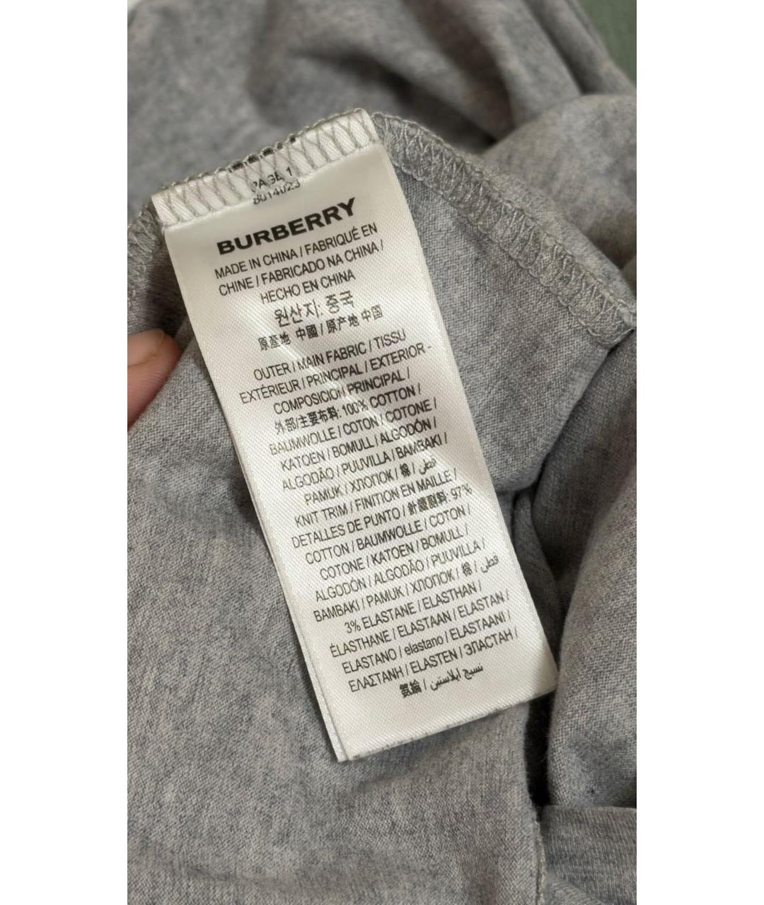 BURBERRY Серая хлопковая футболка, фото 7