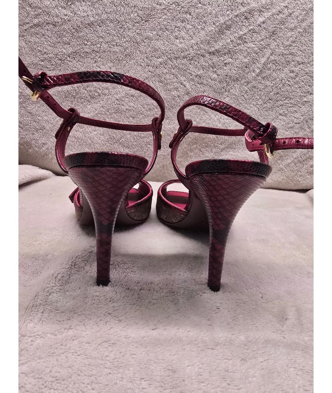 LOUIS VUITTON Бордовые босоножки из кожи ящерицы, фото 4