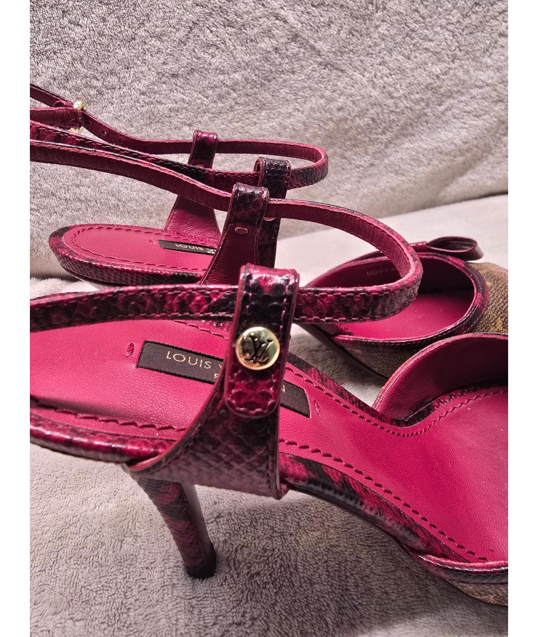 LOUIS VUITTON Бордовые босоножки из кожи ящерицы, фото 3