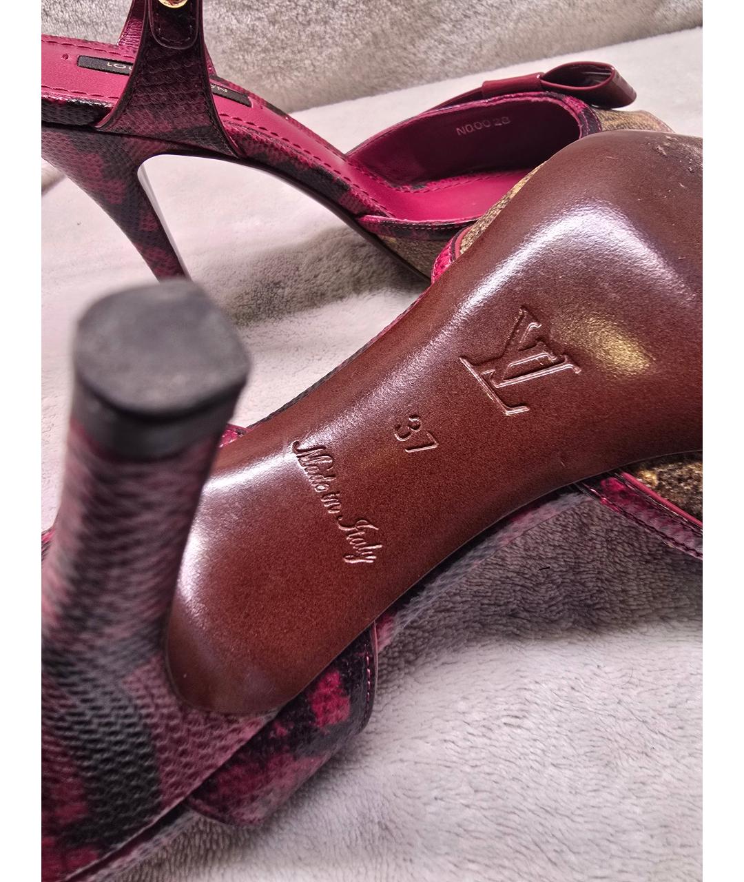 LOUIS VUITTON Бордовые босоножки из кожи ящерицы, фото 5