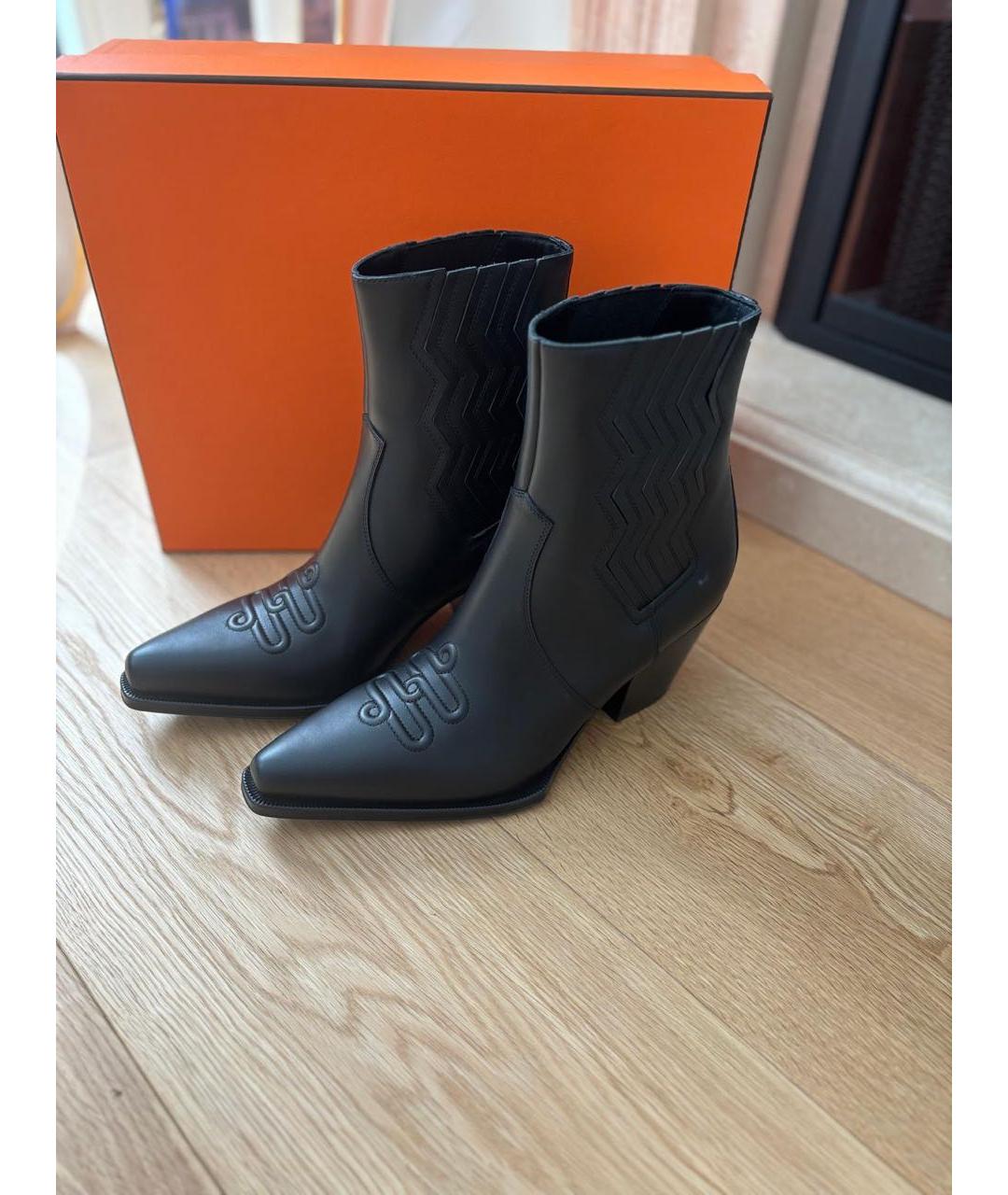 HERMES Черные кожаные полусапоги, фото 2