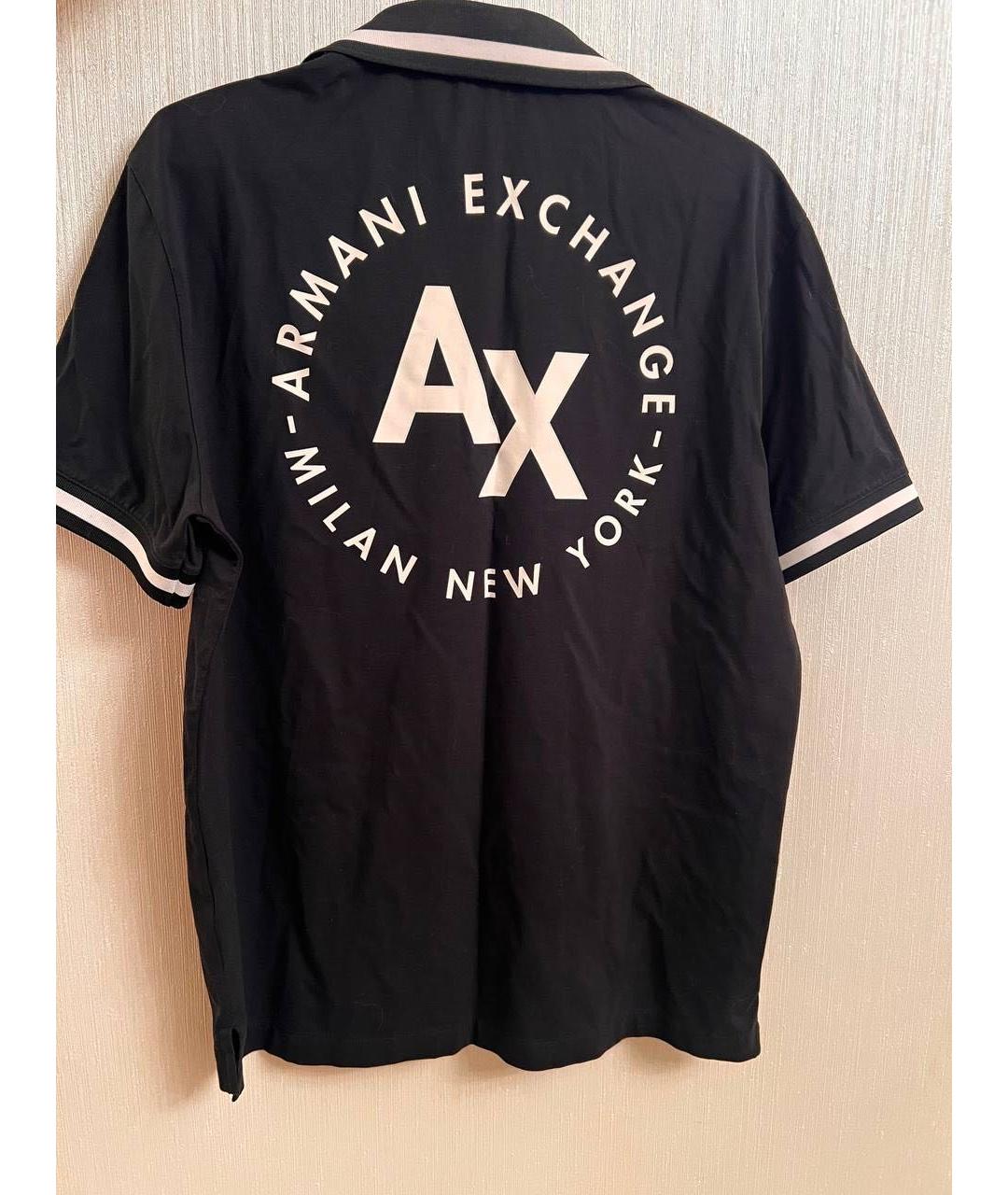 ARMANI EXCHANGE Черное хлопковое поло с коротким рукавом, фото 2