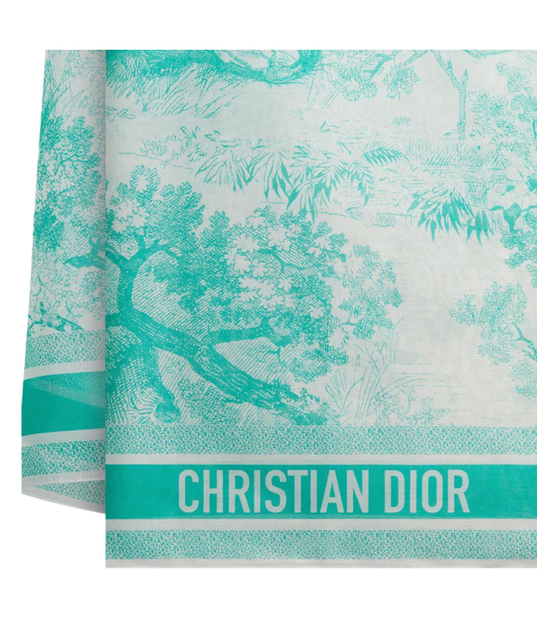 CHRISTIAN DIOR Бирюзовый хлопковый шарф, фото 2