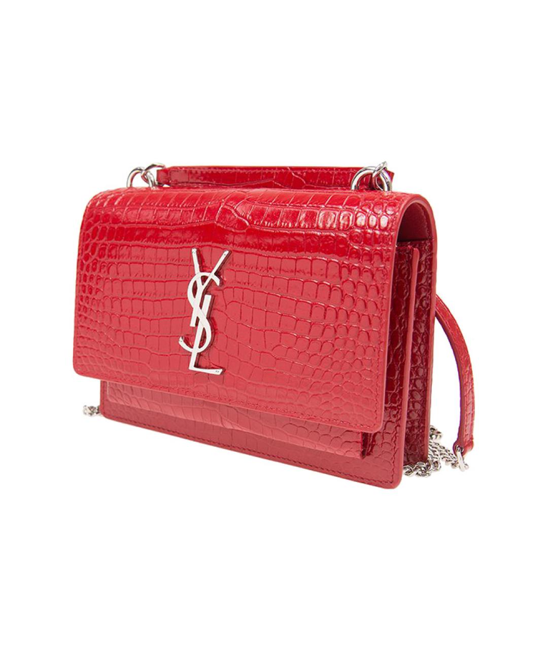 SAINT LAURENT Красная кожаная сумка через плечо, фото 2