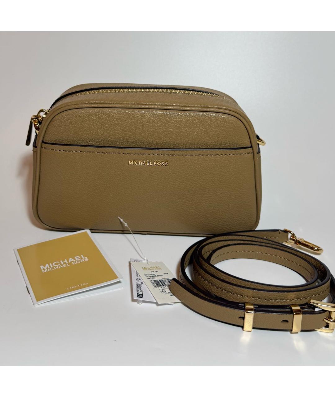MICHAEL KORS Бежевая кожаная сумка через плечо, фото 4