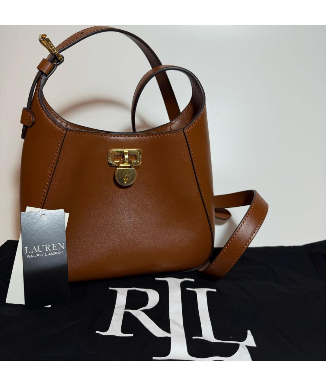 RALPH LAUREN Коричневая кожаная сумка через плечо, фото 5