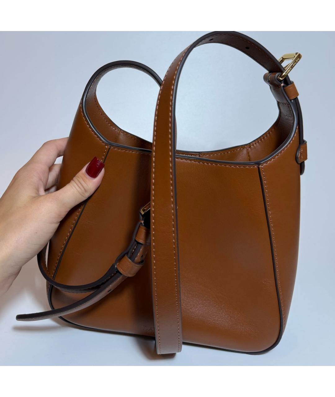 RALPH LAUREN Коричневая кожаная сумка через плечо, фото 3