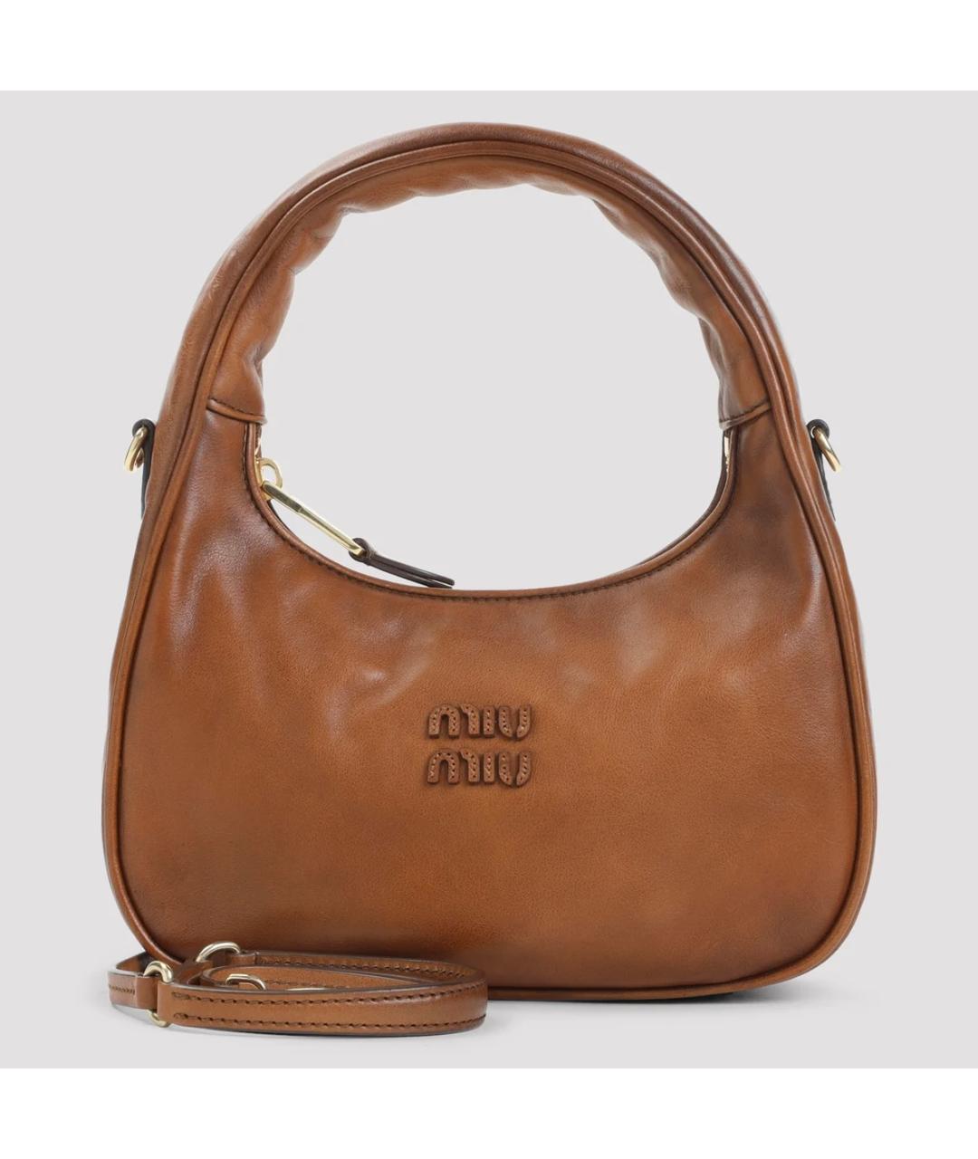 MIU MIU Коричневая кожаная сумка с короткими ручками, фото 3
