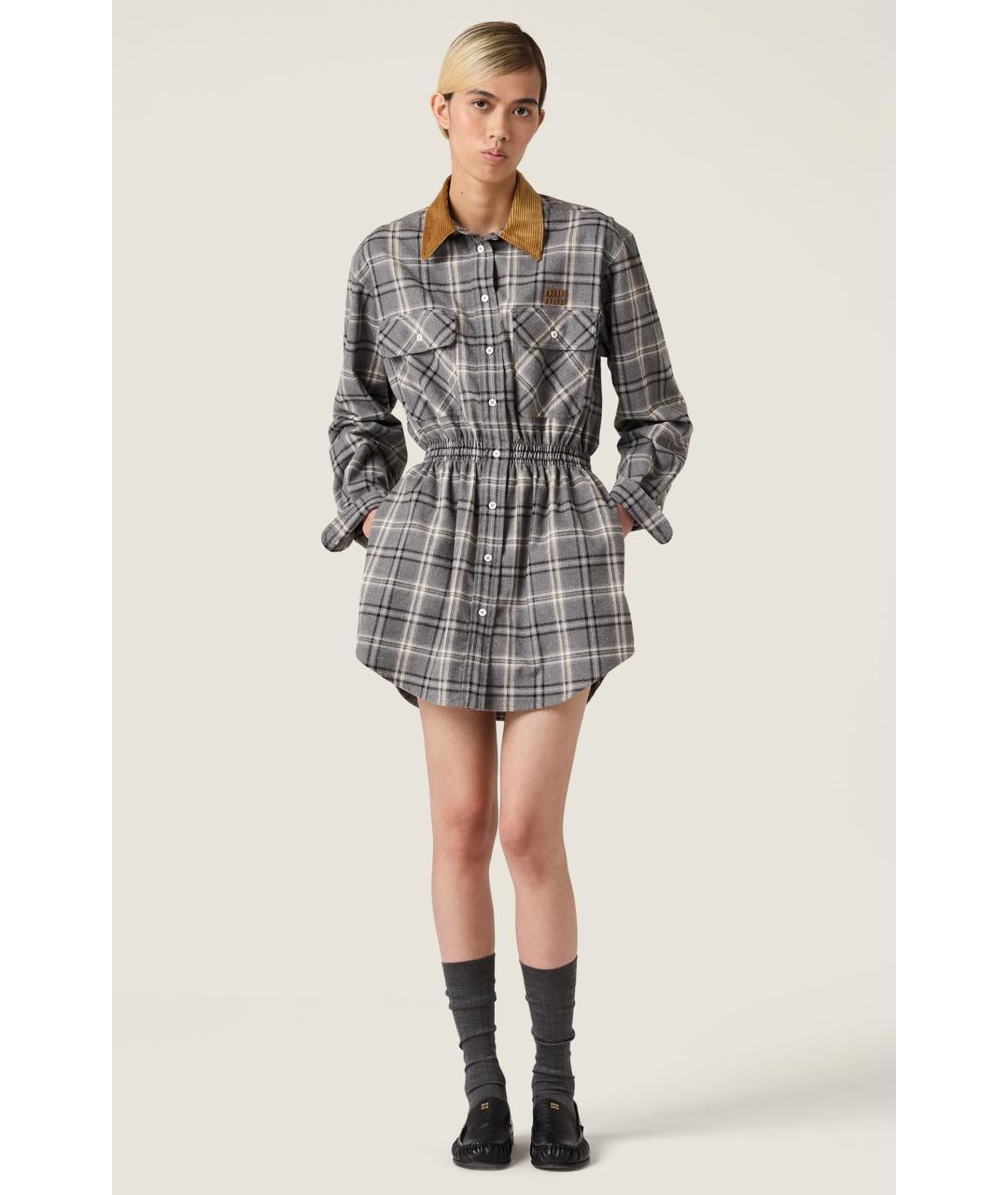 MIU MIU Серое хлопковое повседневное платье, фото 2