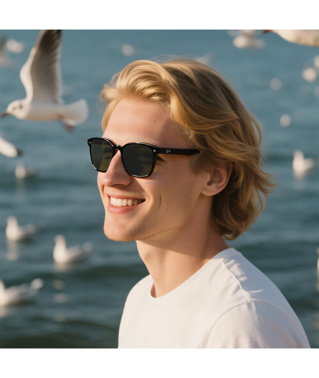 RAY BAN Черные пластиковые солнцезащитные очки, фото 4