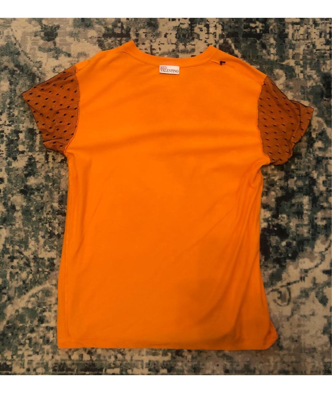 RED VALENTINO Оранжевая хлопко-эластановая футболка, фото 3