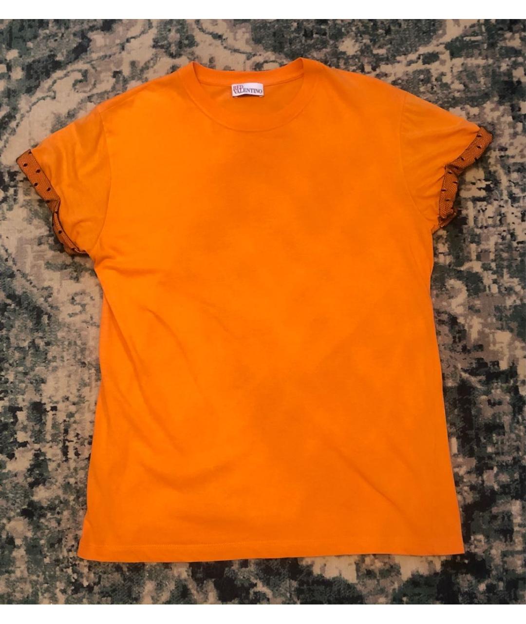 RED VALENTINO Оранжевая хлопко-эластановая футболка, фото 7