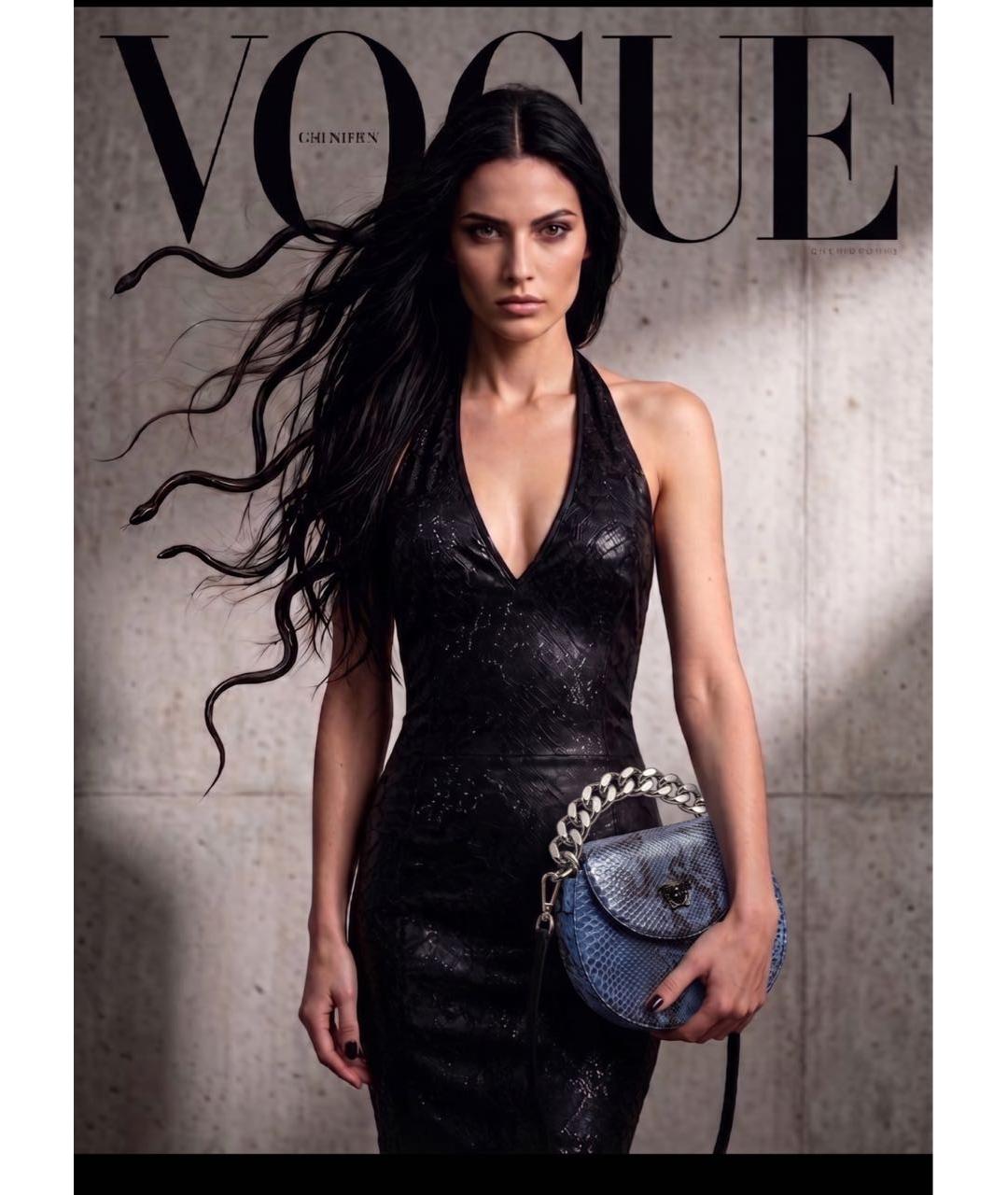 VERSACE Темно-синяя кожаная сумка с короткими ручками, фото 8