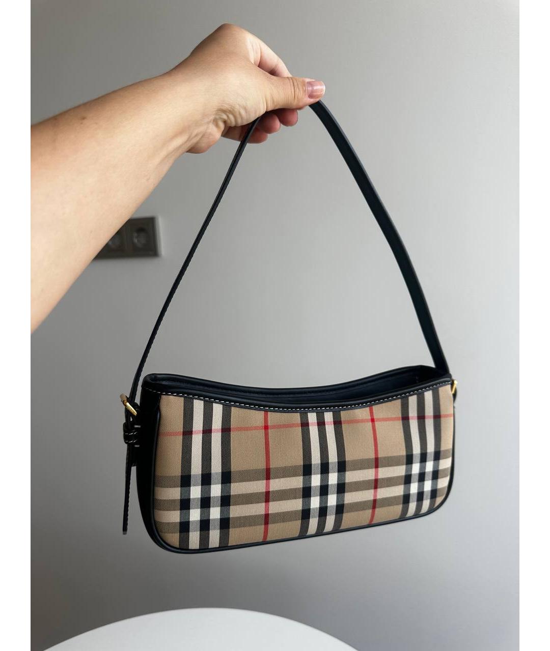 BURBERRY Бежевая сумка с короткими ручками из канвы, фото 2
