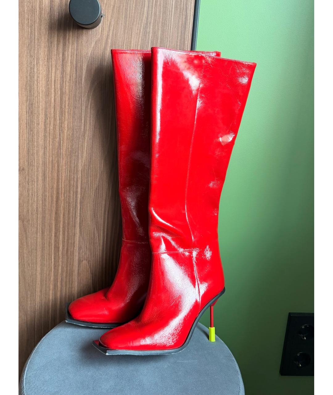 MSGM Красные сапоги из лакированной кожи, фото 7
