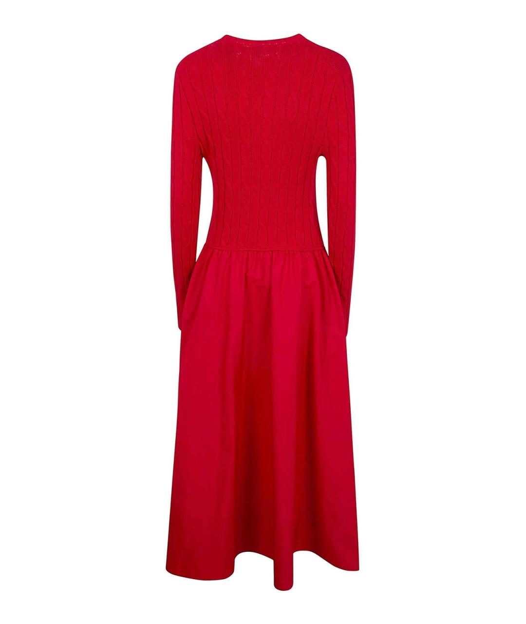 POLO RALPH LAUREN Красное хлопковое повседневное платье, фото 2
