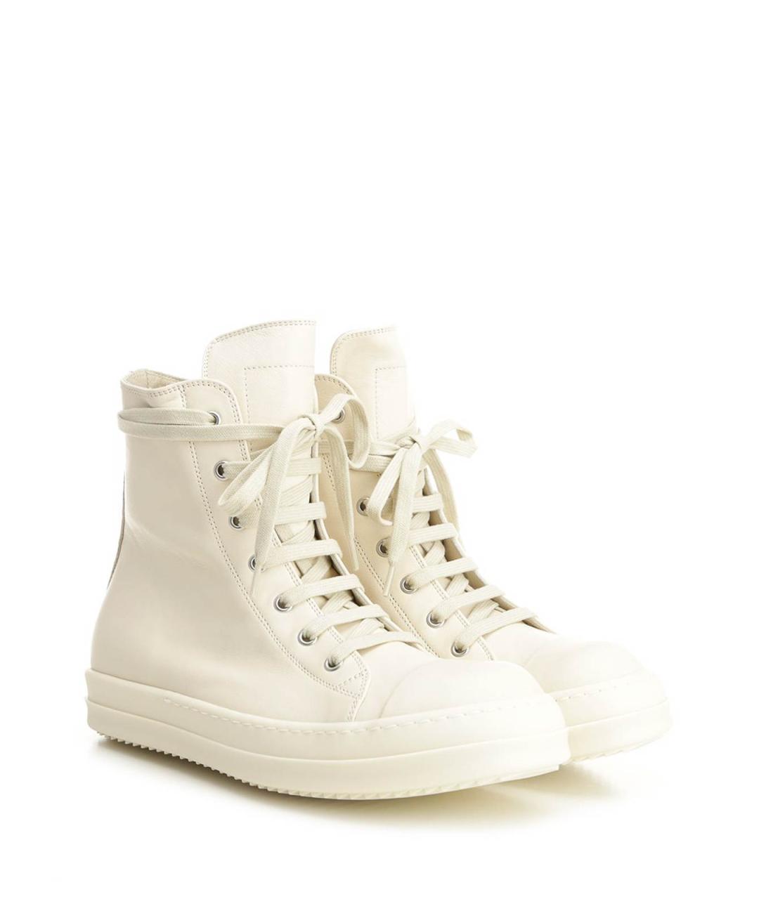 RICK OWENS Белые кожаные высокие кроссовки / кеды, фото 2