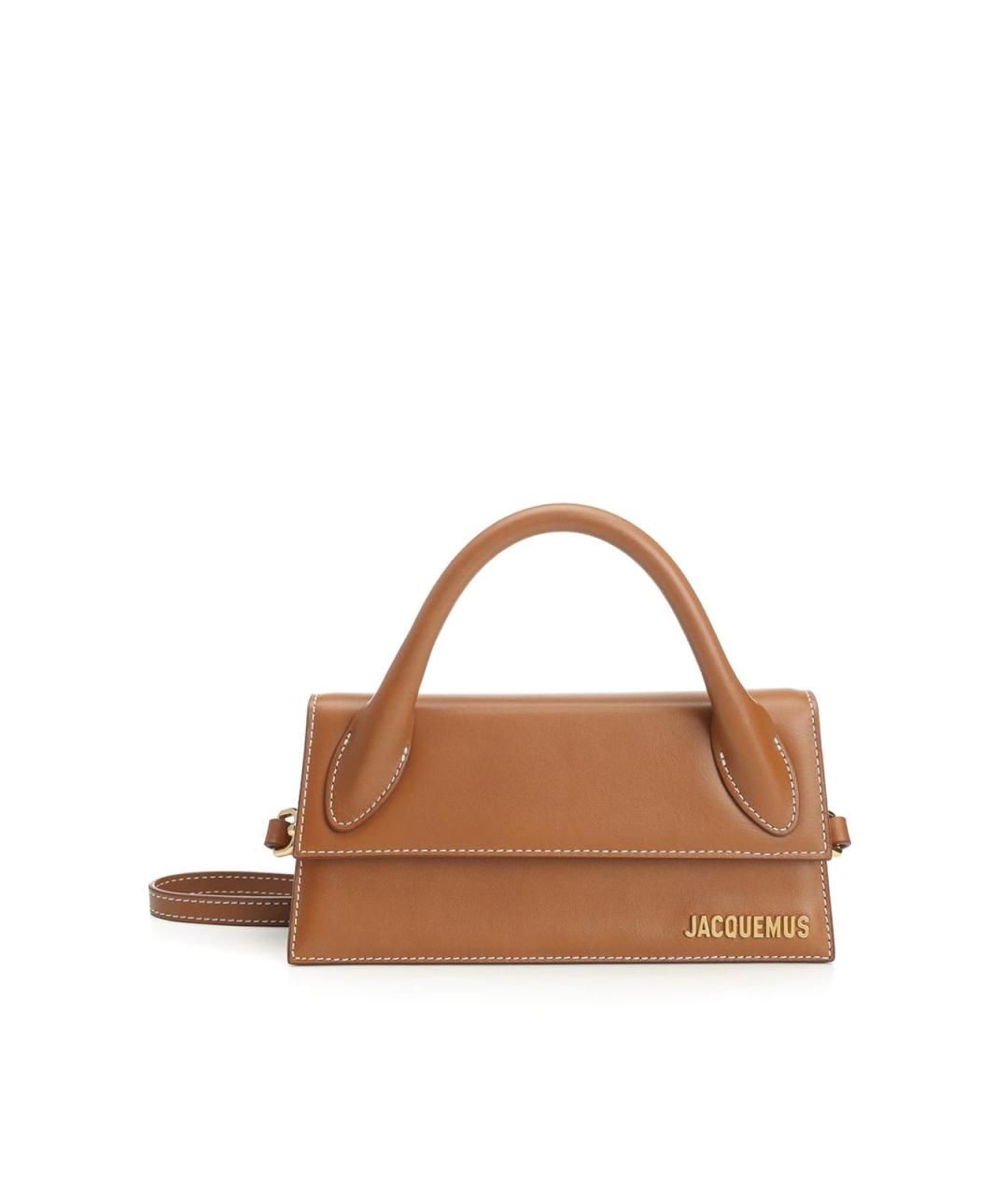 JACQUEMUS Коричневая кожаная сумка с короткими ручками, фото 1