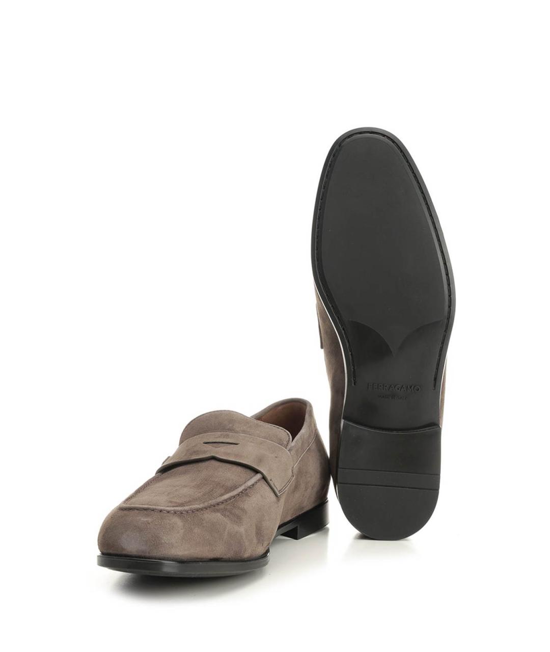 FERRAGAMO Серые кожаные лоферы, фото 5