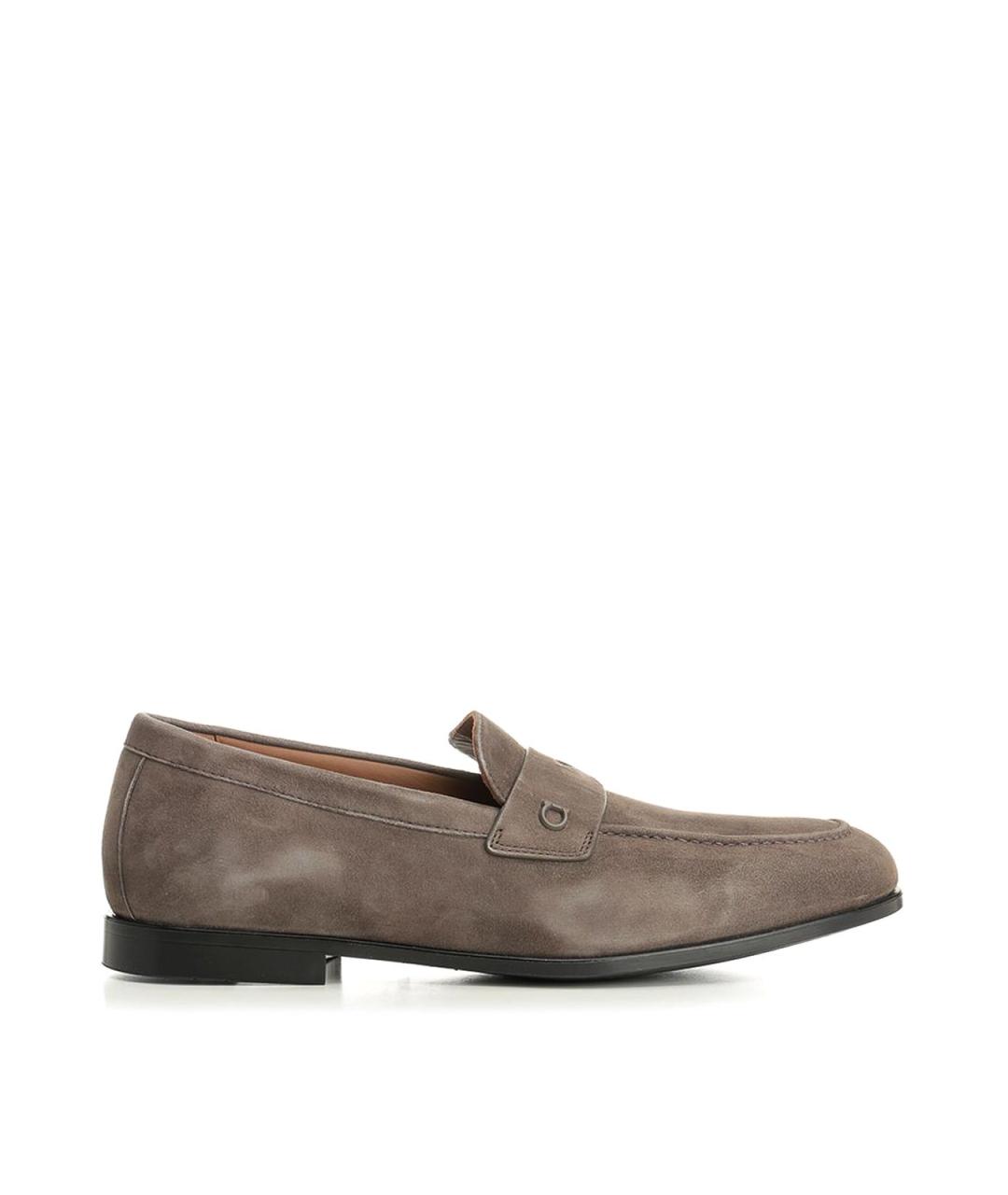 FERRAGAMO Серые кожаные лоферы, фото 1