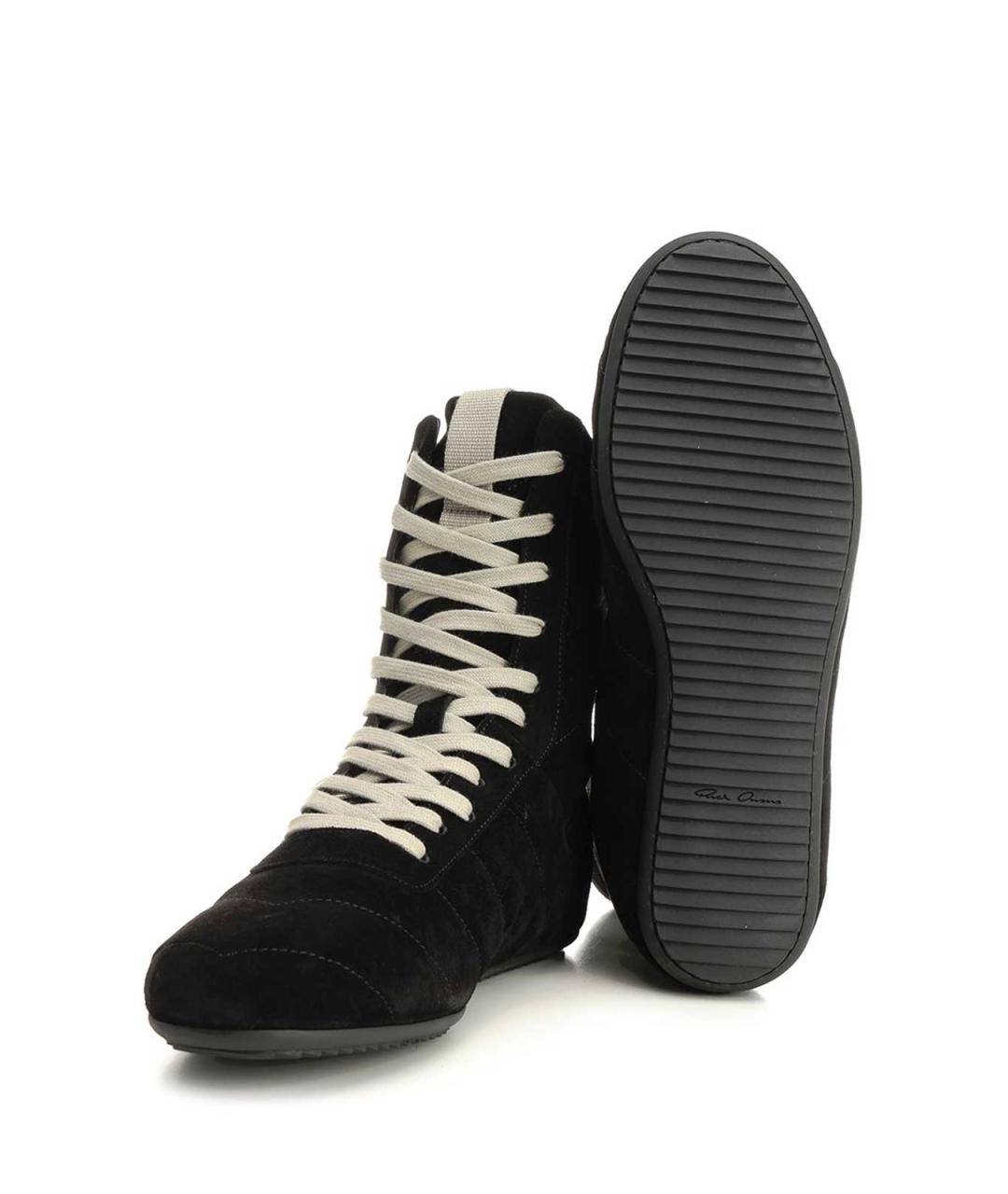 RICK OWENS Черные кожаные высокие кроссовки / кеды, фото 5