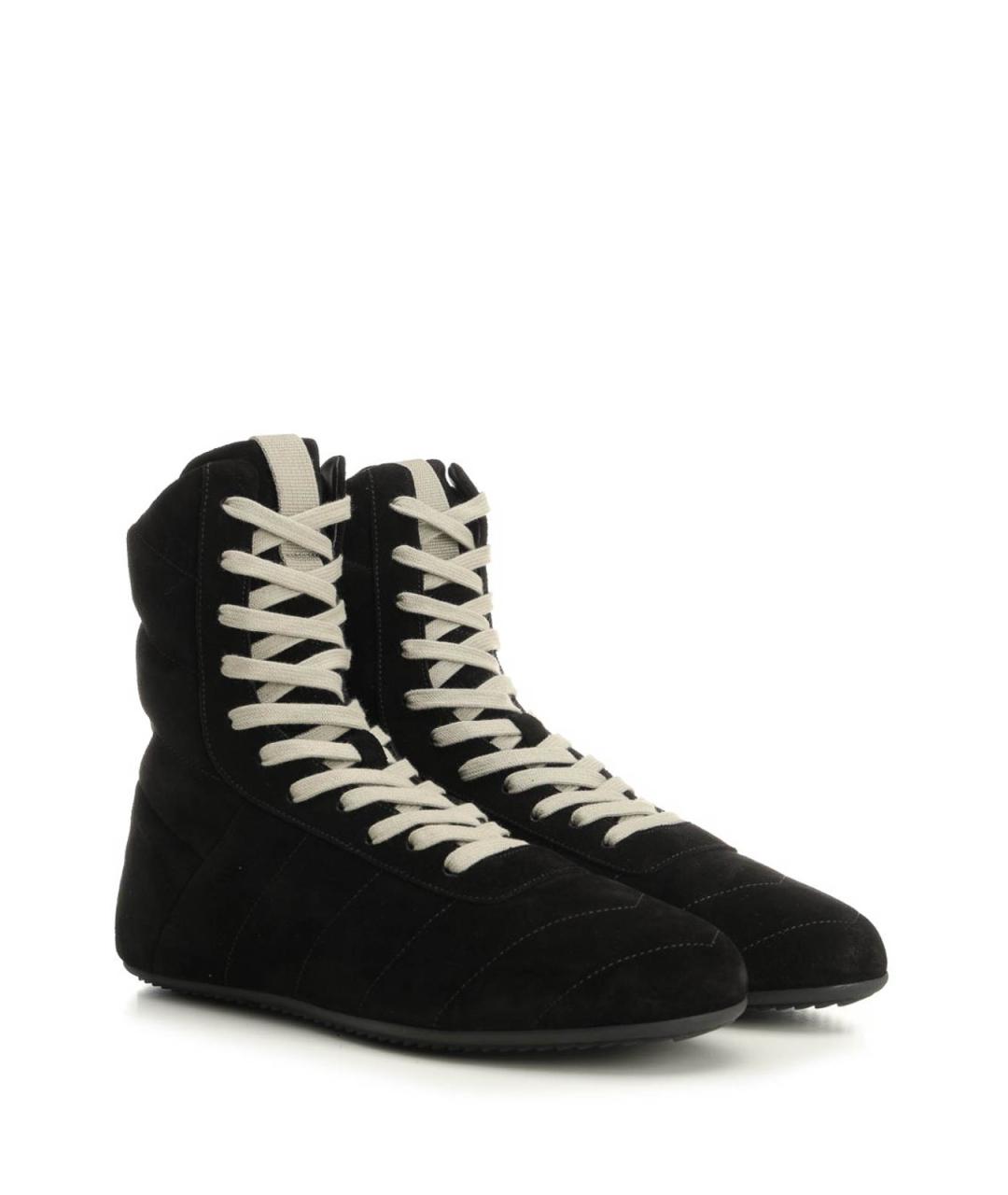 RICK OWENS Черные кожаные высокие кроссовки / кеды, фото 2